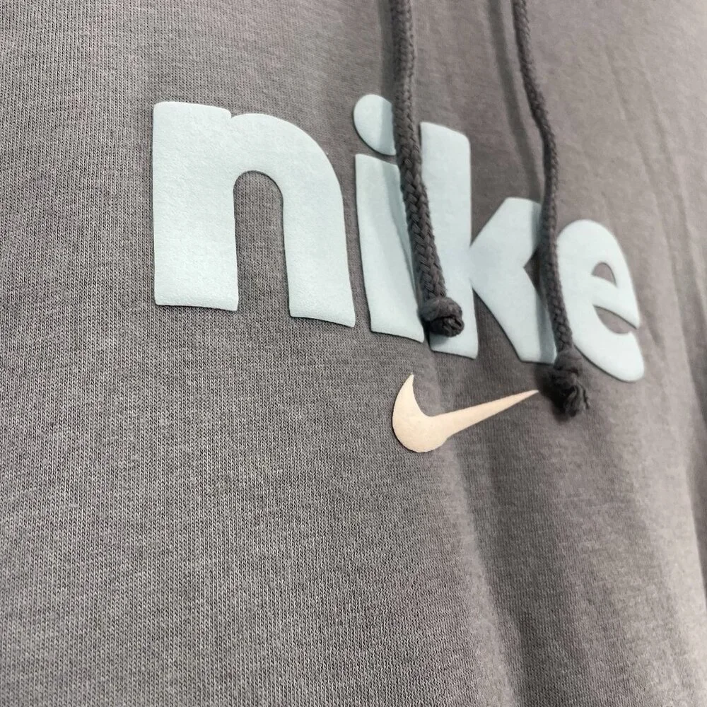 Nike Varsity Fleece Hoodie Sweatshirt Logo Graphic Swoosh Oversized Gray Women L